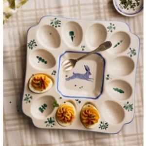 Anthropologie Egg Platter Handpainted Glazed Stoneware NWT